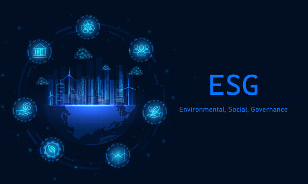 环境、社会和治理(ESG)。可持续经营理念。蓝色背景矢量设计。图片下载