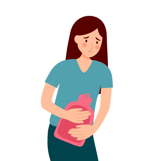 妇女有痛经概念矢量插图在白色背景。痛经。女性用热水袋缓解疼痛。图片下载