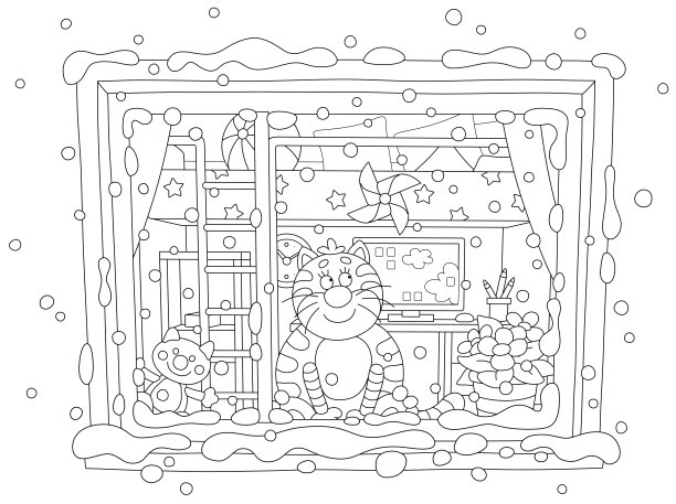 有趣的猫看着欢快的雪花飞舞图片下载