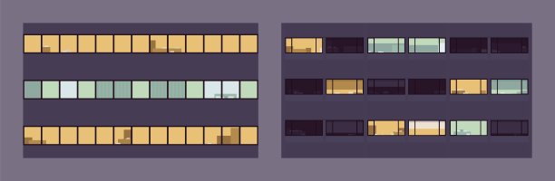 现代城市立面夜窗设置图片下载