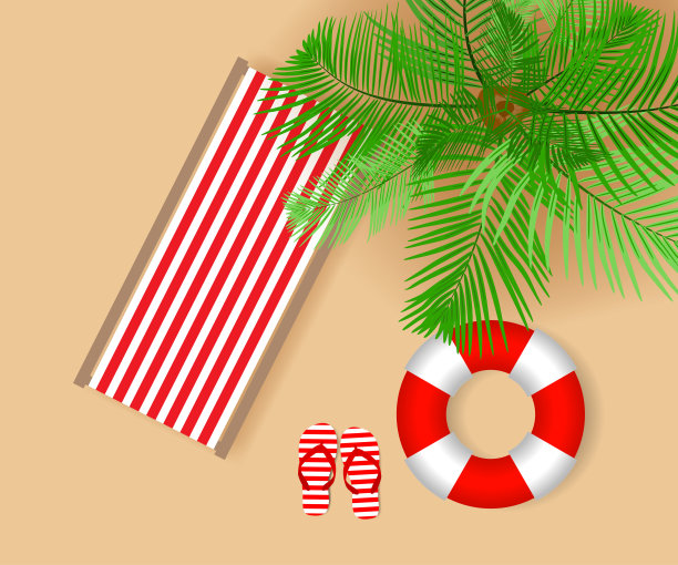 夏天的海滩上有棕榈树。俯视图图片下载