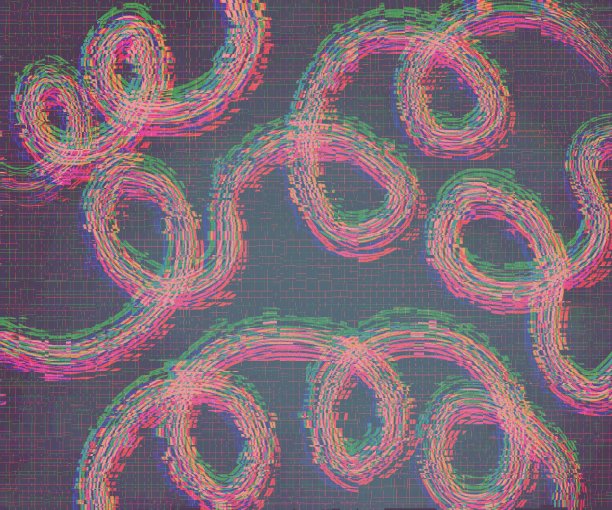 霓虹抽象的粉色线条带着噪声，类似于电话线，深蓝色背景，类似于格子记事本图片下载