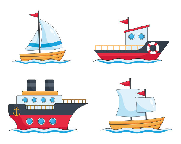 不同海上船只矢量插图集图片下载