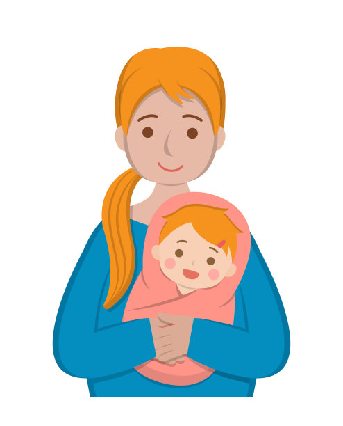 快乐微笑的卡通漫画风格的母亲和婴儿的角色图片下载