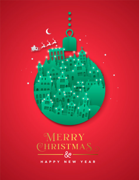 圣诞新年剪纸小玩意冬天城市图片下载