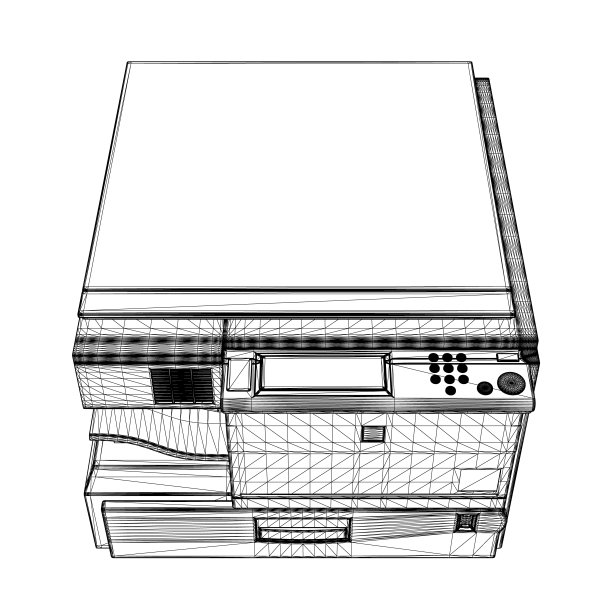 办公室复印机线框从黑色线隔离在白色背景。前视图。3 d。矢量插图。图片下载