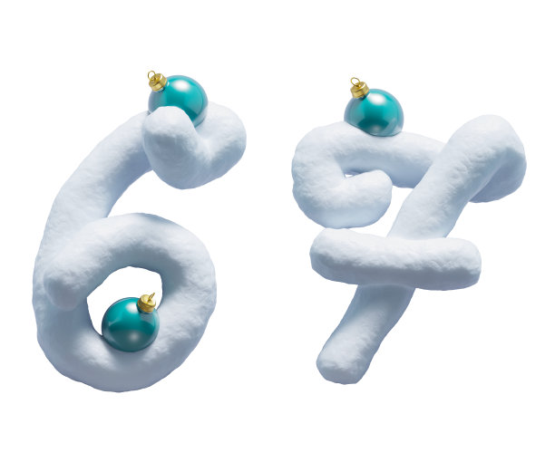 手写的雪字母。圣诞玩具。数字6、7图片下载