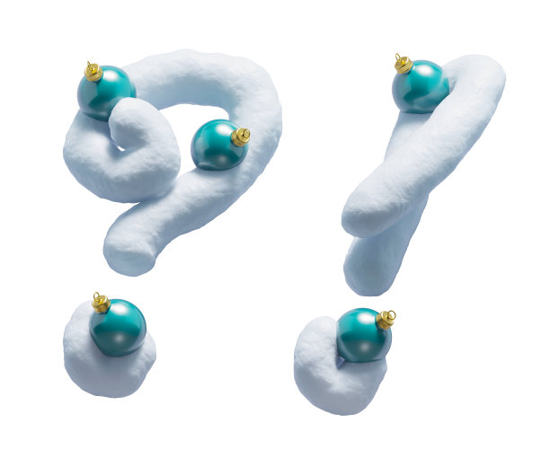 手写的雪字母。圣诞玩具。疑问句和感叹号图片下载