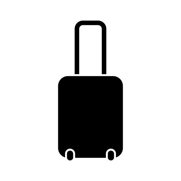 轮子上的行李箱图标。黑色的轮廓。前侧视图。矢量简单的平面图形插图。白色背景上的孤立物体。隔离。图片下载