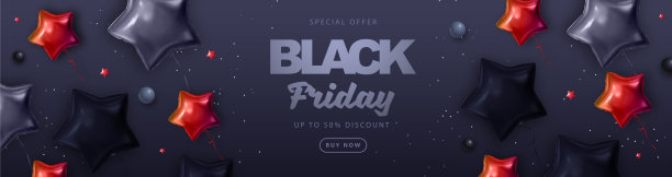 黑色星期五大减价印刷海报与黑色和红色星形气球。矢量图图片下载