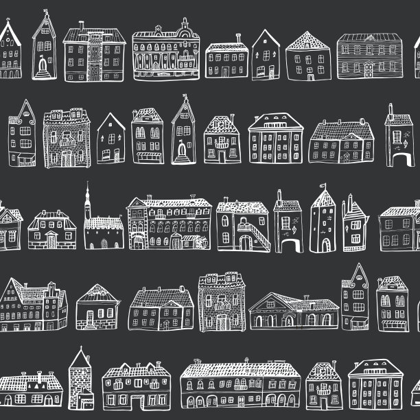 欧式房屋建筑矢量无缝模式。图片下载