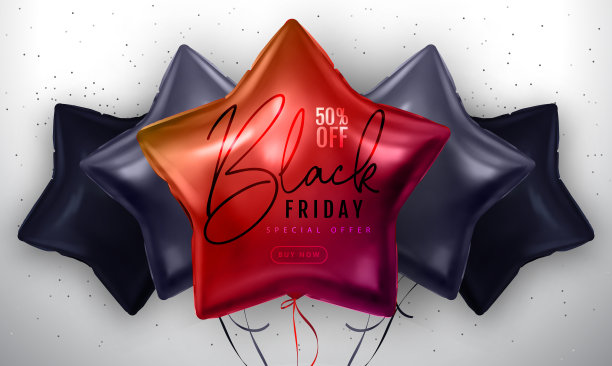 黑色星期五大减价印刷海报与黑色和红色星形气球。矢量图图片下载