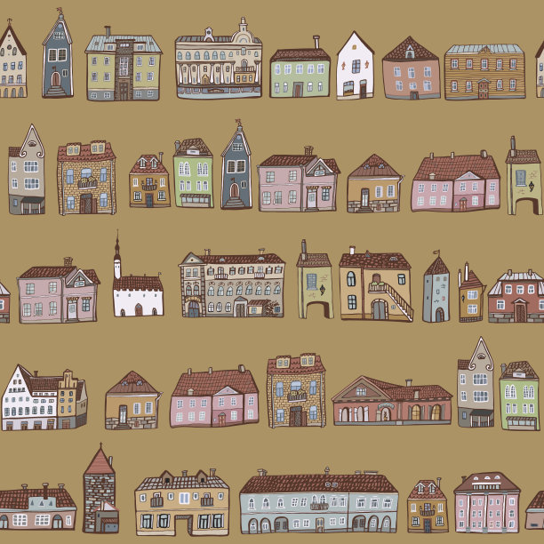 欧式房屋建筑矢量无缝模式。图片下载