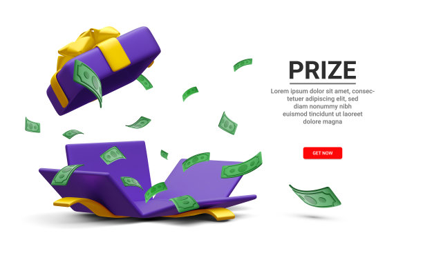 3d现实赌博游戏概念与盒子和钱爆炸出来。打开礼品盒与纸币的白色背景。赢得奖品。矢量图图片下载