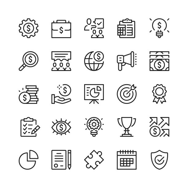 启动行图标。大纲符号。矢量线图标集图片下载