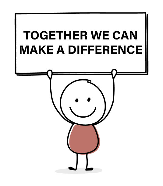 笑脸漫画和文字在一块板上-我们可以一起改变。经营理念。向量图片下载