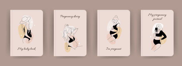 封面笔记本集合。在一行风格抽象孕妇模板。完美的日记，书籍，杂志，期刊，目录，计划和传单。向量的布局图片下载