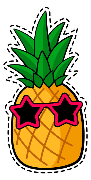 戴墨镜的菠萝。有趣凉爽的夏日贴纸图片下载