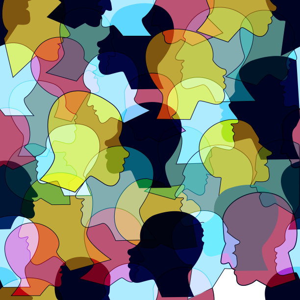 无缝模式的人群许多不同的人头像来自不同的民族。向量的背景。图片下载