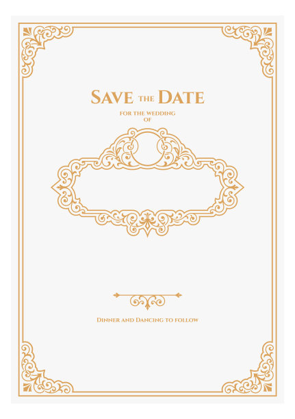 婚礼邀请与豪华的黄金框架。装饰印花模板图片下载