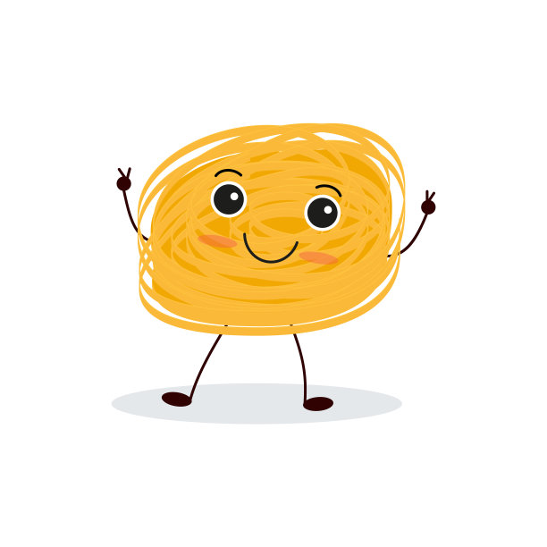 面人物。滑稽的面有可爱的脸，手和脚，滑稽的意大利面，通心粉和宽面条，快乐的意大利菜食材，干货矢量卡通扁平隔离图片下载