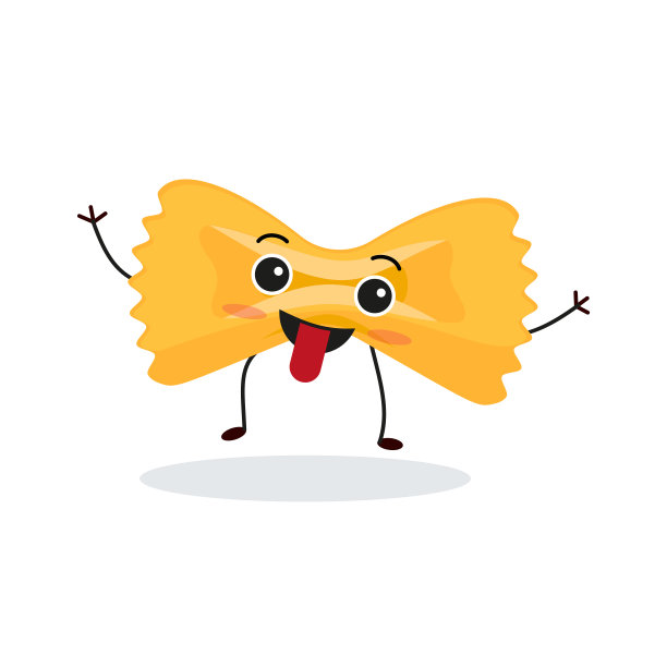 面人物。滑稽的面有可爱的脸，手和脚，滑稽的意大利面，通心粉和宽面条，快乐的意大利菜食材，干货矢量卡通扁平隔离图片下载