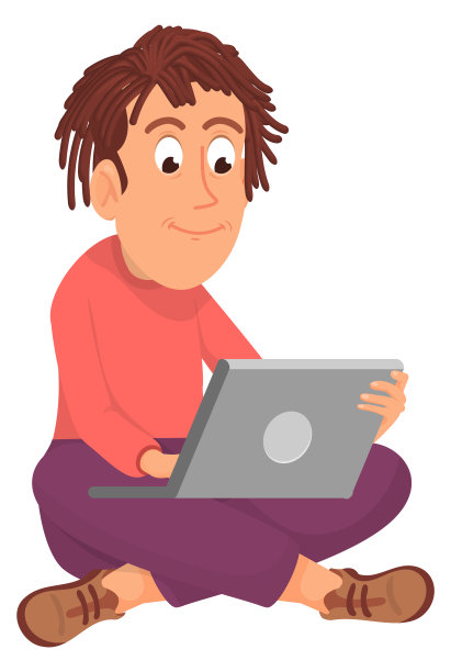 男人坐在地板上拿着笔记本电脑。社交媒体冲浪图片下载