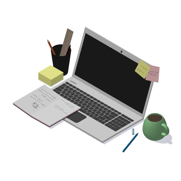 在等距视角下舒适、紧凑和现代的工作场所。办公空间，自由职业者，设计师，作家，程序员或学生。安排家庭办公室。海报横幅模板图片下载