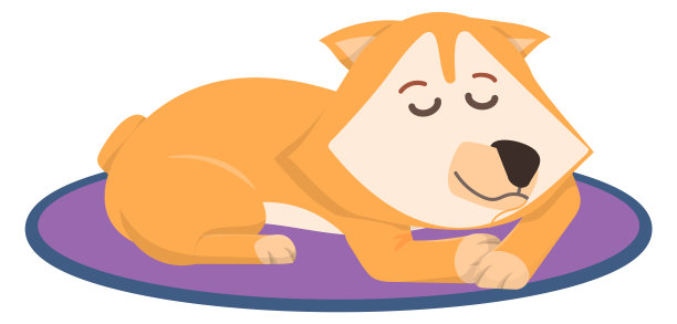 可爱的小狗睡在狗垫上。有趣的卡通宠物孤立在白色图片下载