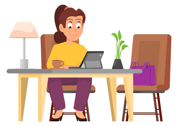 在咖啡馆用笔记本电脑工作的女人。自由职业者的性格图片下载