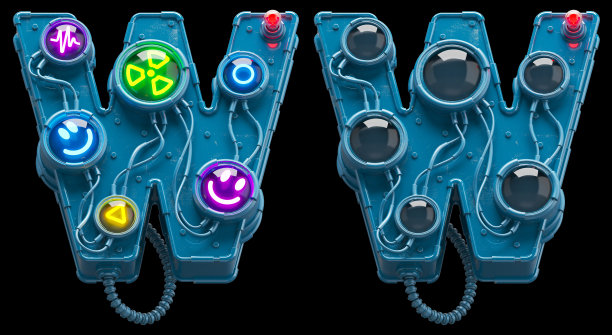 未来核光字体。关闭和打开。字母W图片下载