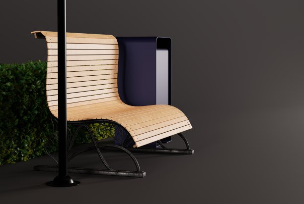 公园里的长凳、篮子和灯笼的景色。图片下载