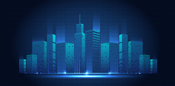 点点建筑和夜晚的城市景色。数字或智能城市景观背景景观抽象未来。矢量设计。图片下载