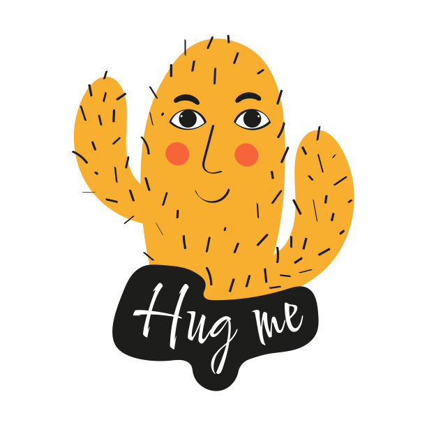 矢量手绘插图。拥抱我，仙人掌，字母。创意海报，印刷品，明信片。图片下载
