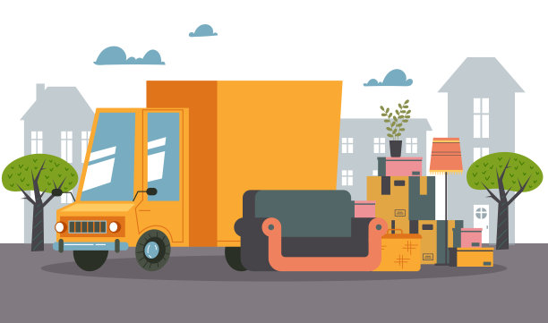 送货房搬家卡车家具货物抽象设计元素概念插画图片下载