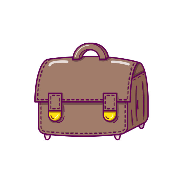 手绘皮革公文包，在白色背景上隔离的涂鸦风格的商务包图片下载