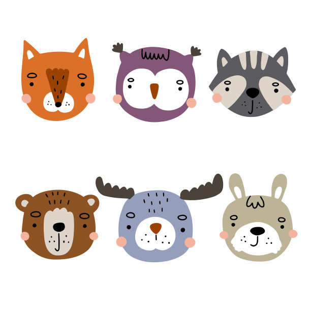 设置与可爱的动物涂鸦风格。矢量插图在明亮的颜色纺织设计和苗圃图片下载