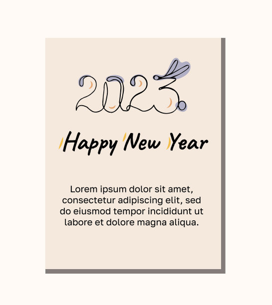 兔耳新年贺卡，文字2023。线性艺术矢量插图。图片下载