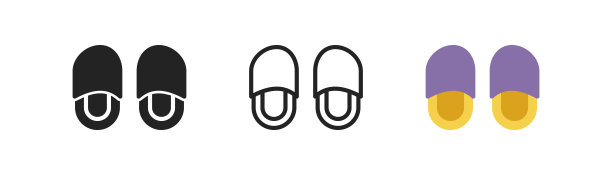 白色背景上的房子拖鞋图标。家庭生活的象征。室内鞋。可爱的拖鞋，简单的平底设计。图片下载