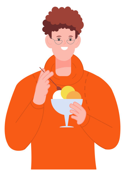 吃冰淇淋的年轻人。香甜可口的甜点图片下载