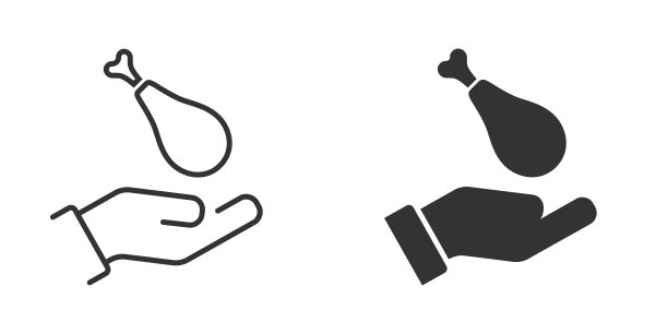 鸡腿在手上的图标。矢量插图。图片下载