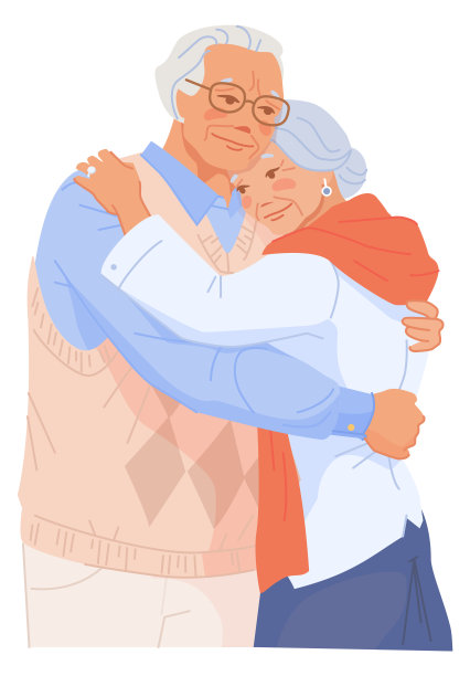 老人和女人拥抱在一起。恩爱的老夫妇图片下载