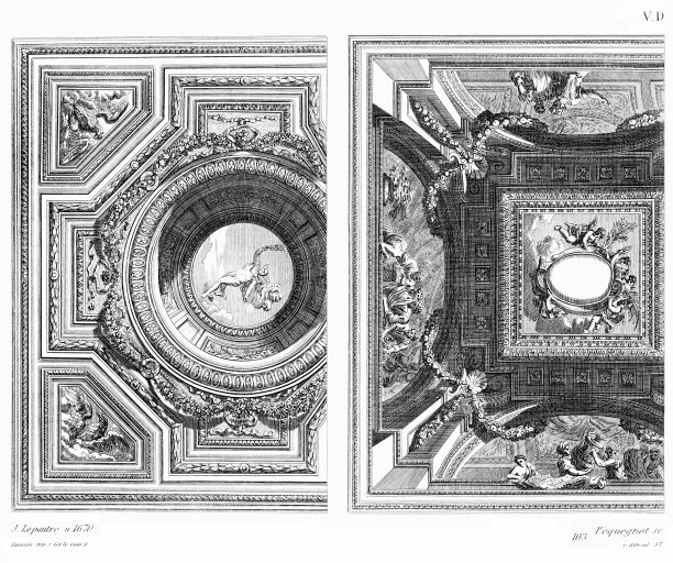 天花板，Pierre Lepautre，约1670年(2个图案)，路易十四时期，Old decor 1875年。图片下载