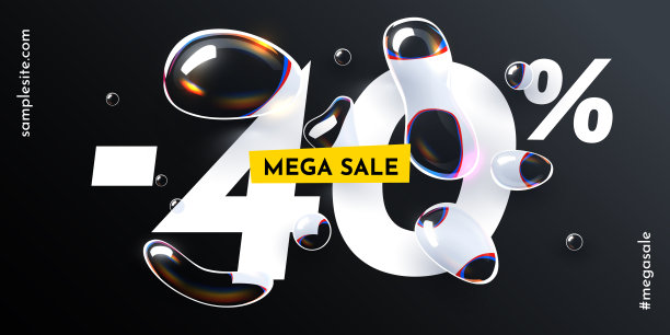 打四折。用水滴折扣创意作文。生鲜大甩卖横幅和海报。图片下载