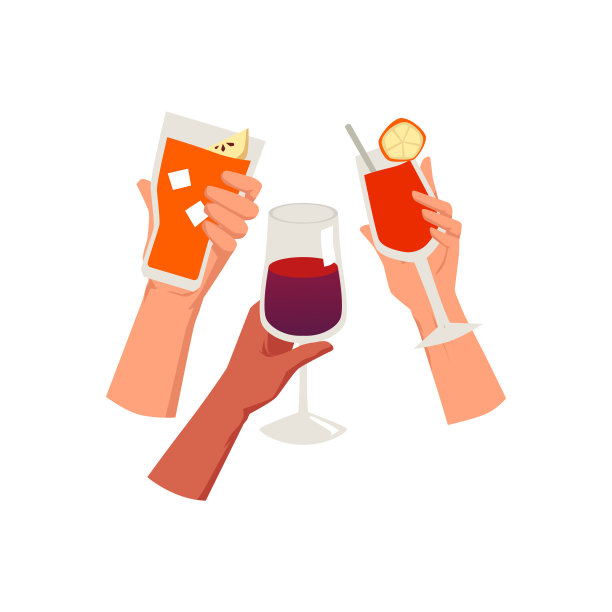 人们在聚会上手按酒精饮料，平矢孤立。图片下载