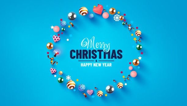 用闪亮的球、五彩纸屑、糖果和心形做成的创意圆框。圣诞快乐，新年快乐。图片下载