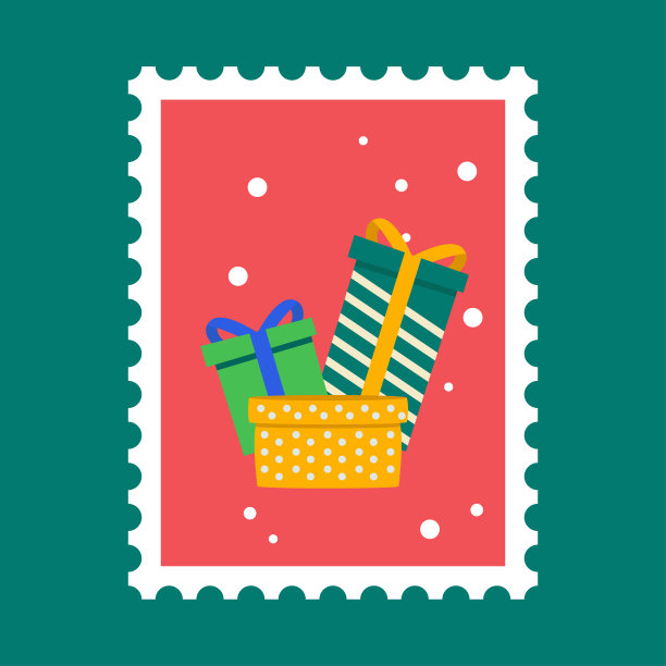 圣诞主题邮票矢量插图设计图片下载