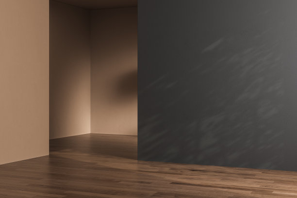 现代当代阁楼空房间米色和黑色的墙壁。房间有镶木地板。模拟。图片下载