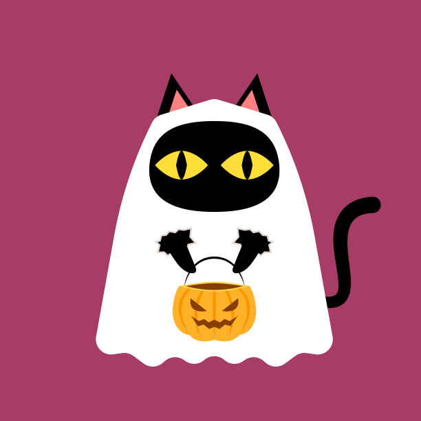 万圣节可爱的黑猫和南瓜头。有怪物南瓜和黑猫的万圣节快乐贺卡。节日卡通人物。图片下载