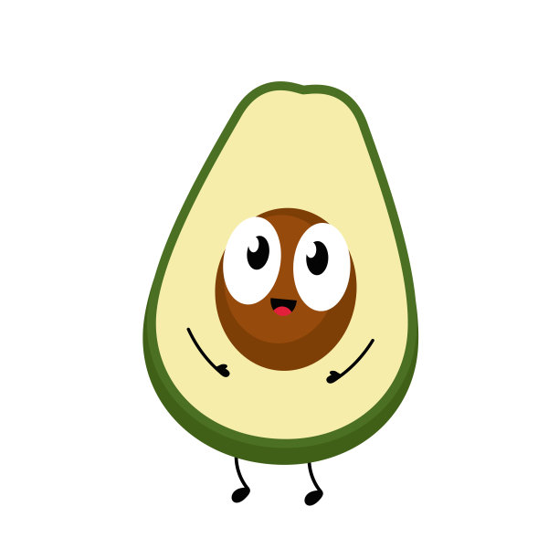 牛油果角色设计。白色背景的牛油果。图片下载